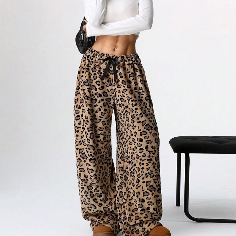 Women Casual Leopard Straight Leg Wide Leg Pants