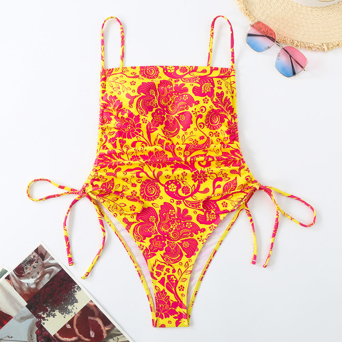 Maillot de bain à cordon de serrage imprimé floral pour femme
