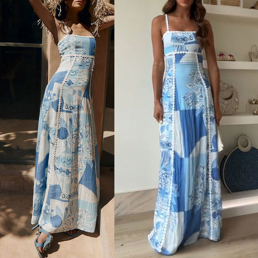 Women Vacation Loose Print Maxi Dress