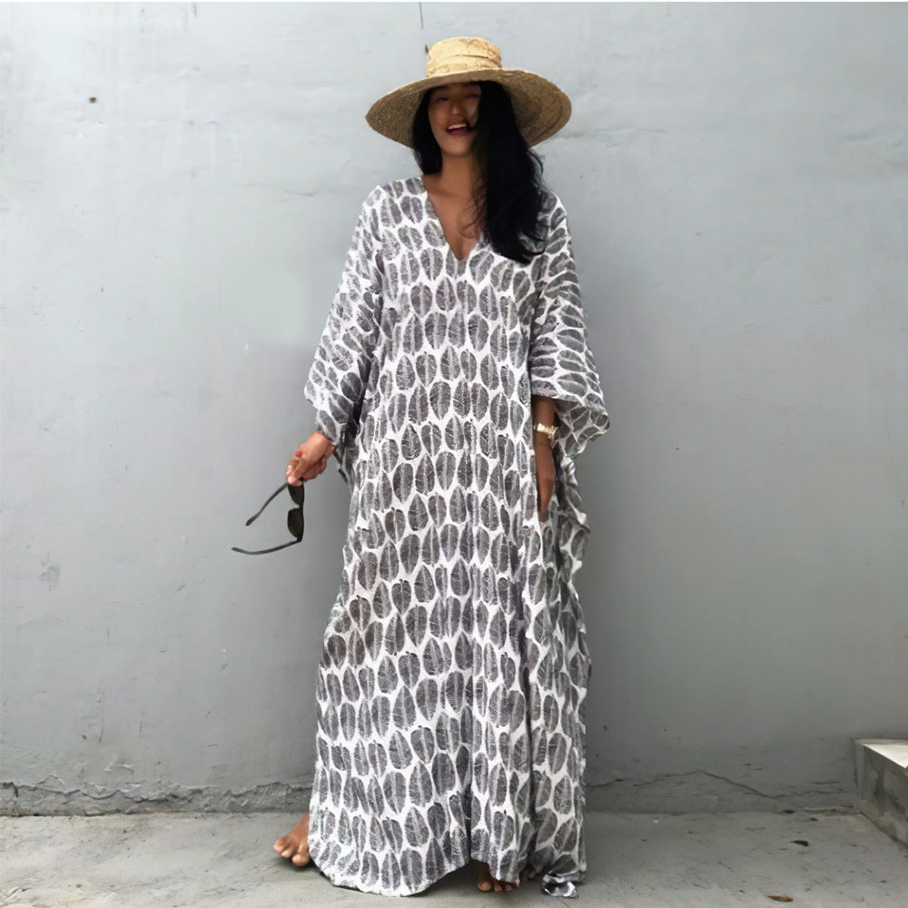 Women Boho Beach Blouse V-Neck Loose Coverup