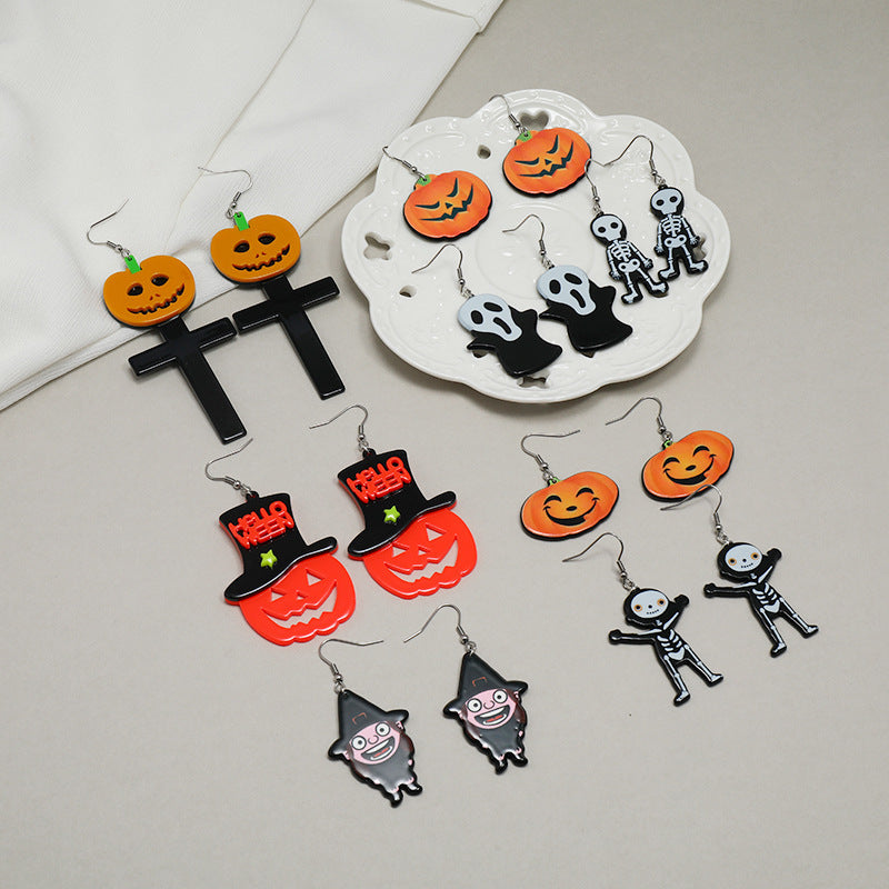 Pendientes de calavera de calabaza con diseño de Halloween para mujer
