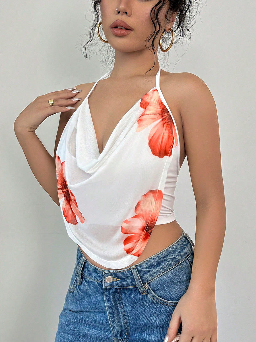 Sexy Women Summer Holiday Floral Halter Neck Camis