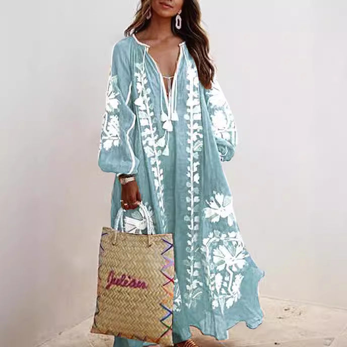 Bohemian Women Casual Vintage Loose Long Sleeve Dress
