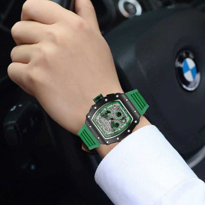 Men Casual Luminous Sports Watch with Silicone Strap and Mineral Glass