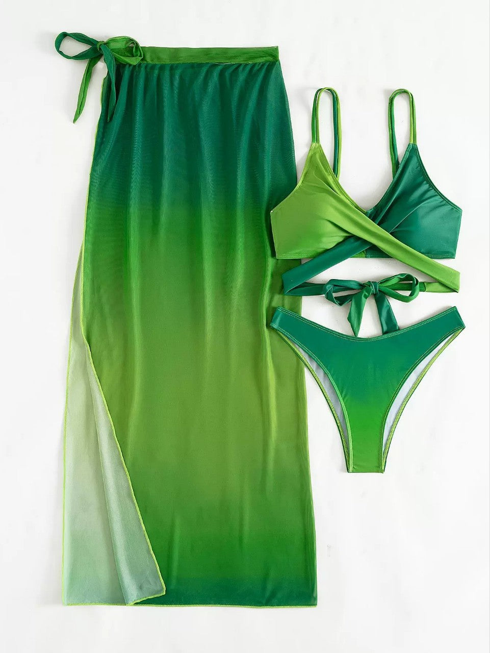Traje de baño bikini verde degradado sexy de moda para mujer
