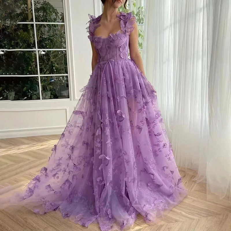 Vestido de fiesta elegante con abertura de encaje para mujer