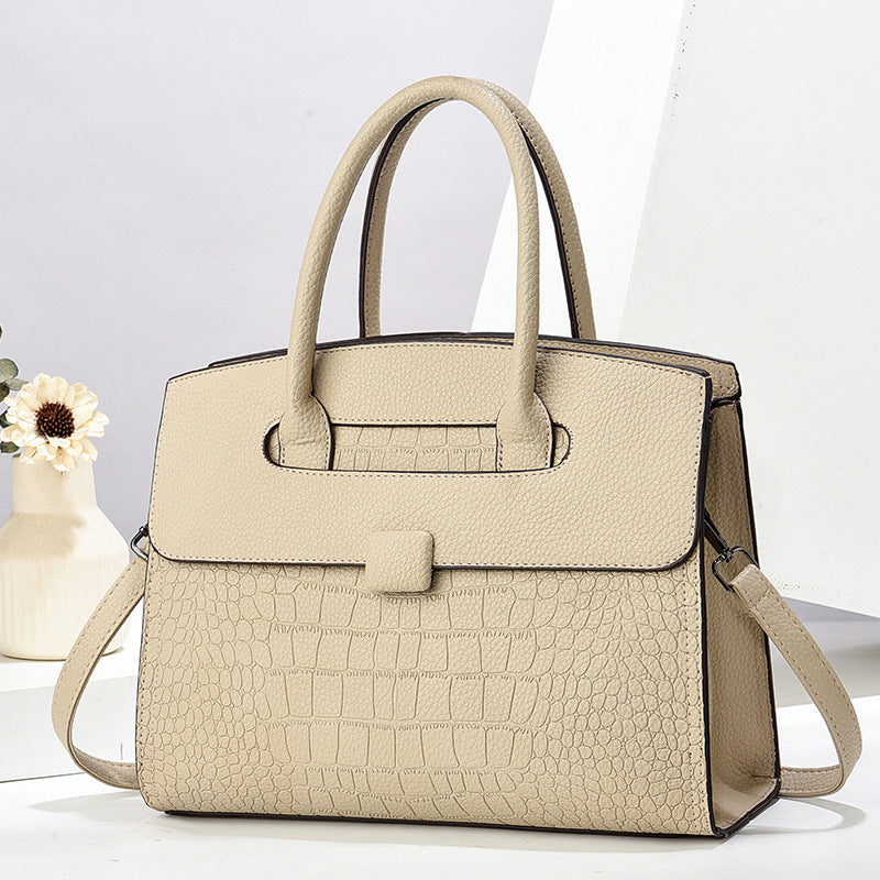 Sac à main décontracté à motif crocodile pour femme, couleur unie, grande capacité