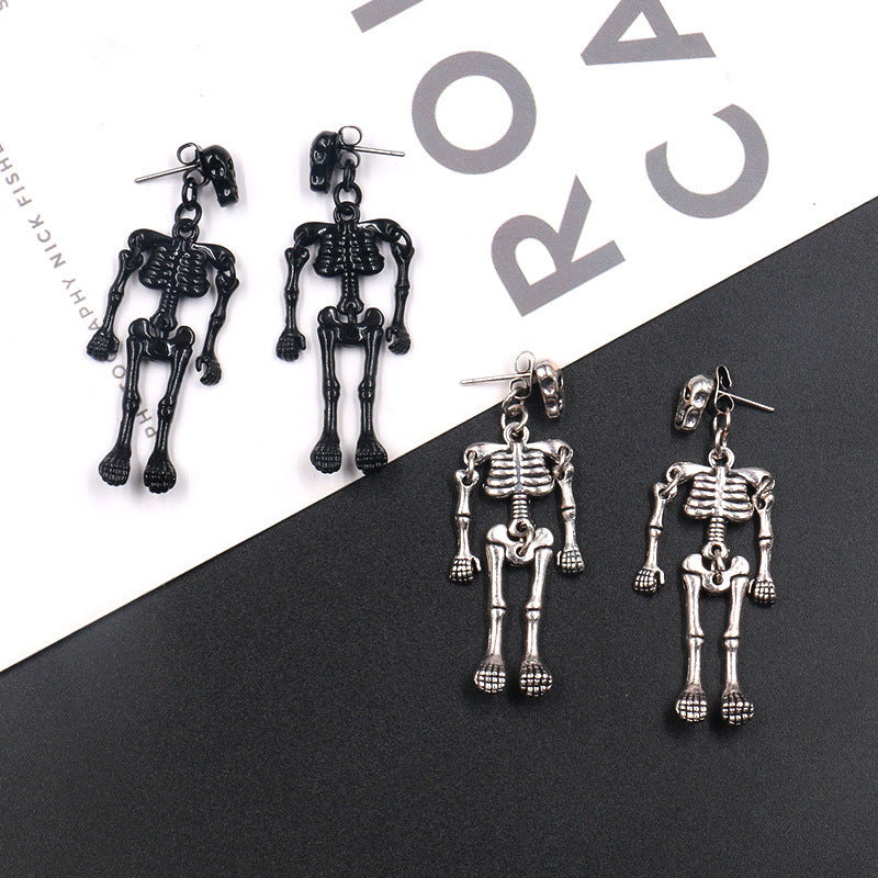 Boucles d'oreilles squelette vintage en alliage pour femme, style Halloween