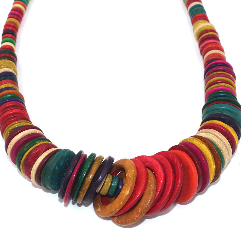 Collar unisex bohemio vintage geométrico de cuentas de concha de coco