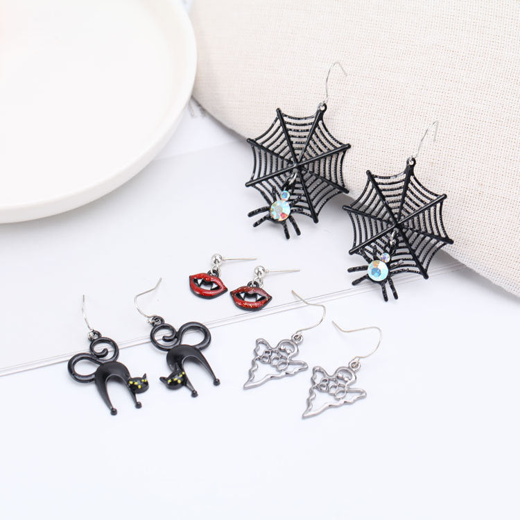 Halloween Women Horror Funny Ghost Spider Lips Earrings