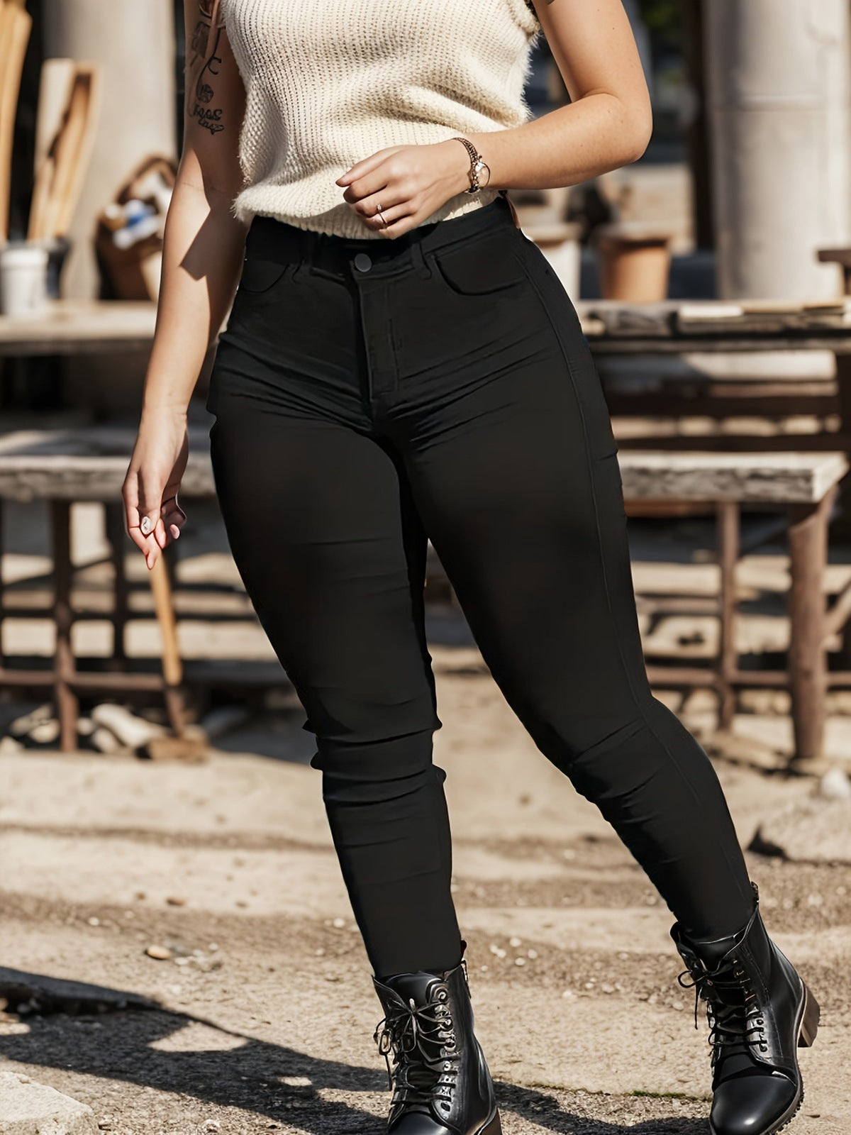 Vaqueros ajustados elásticos casuales de moda para mujer