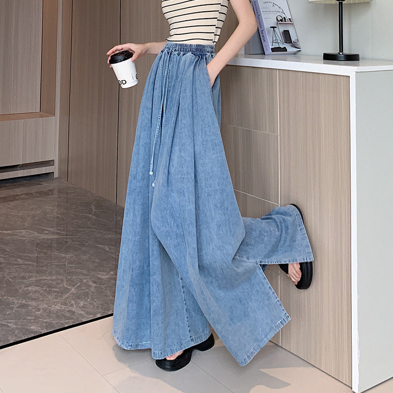 Women Casual Loose Wide Leg Denim Jeans with Pockets