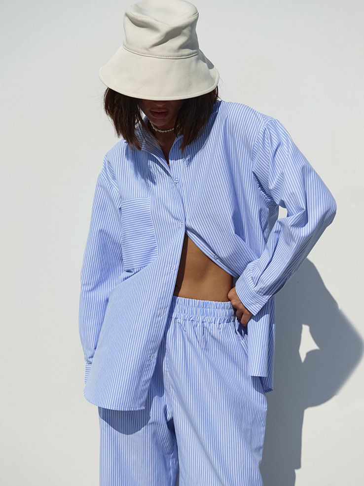 Women Casual Stripe Long Sleeve Blouse and Pants Set