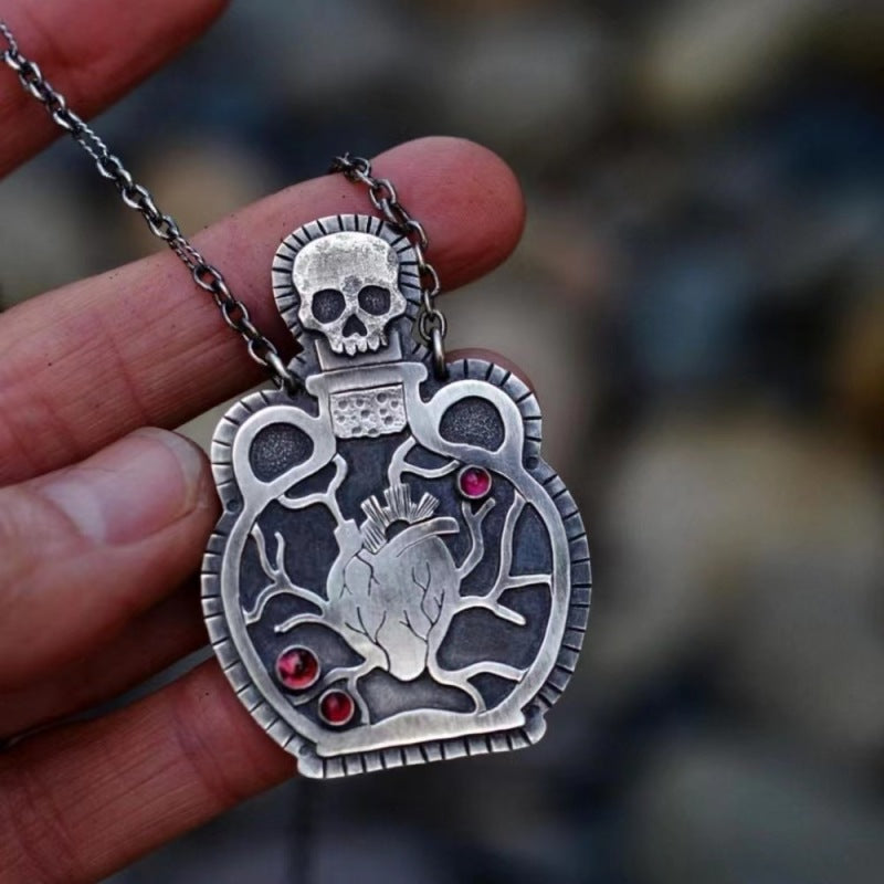 Collar con colgante de corazón y calavera vintage para mujer de Halloween