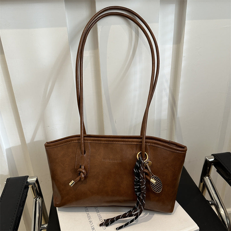 Bolso tote retro de gran capacidad con colgante para mujer, estilo urbano, de PU.