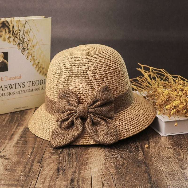 Sombrero de paja plegable con lazo para mujer, informal, a la moda