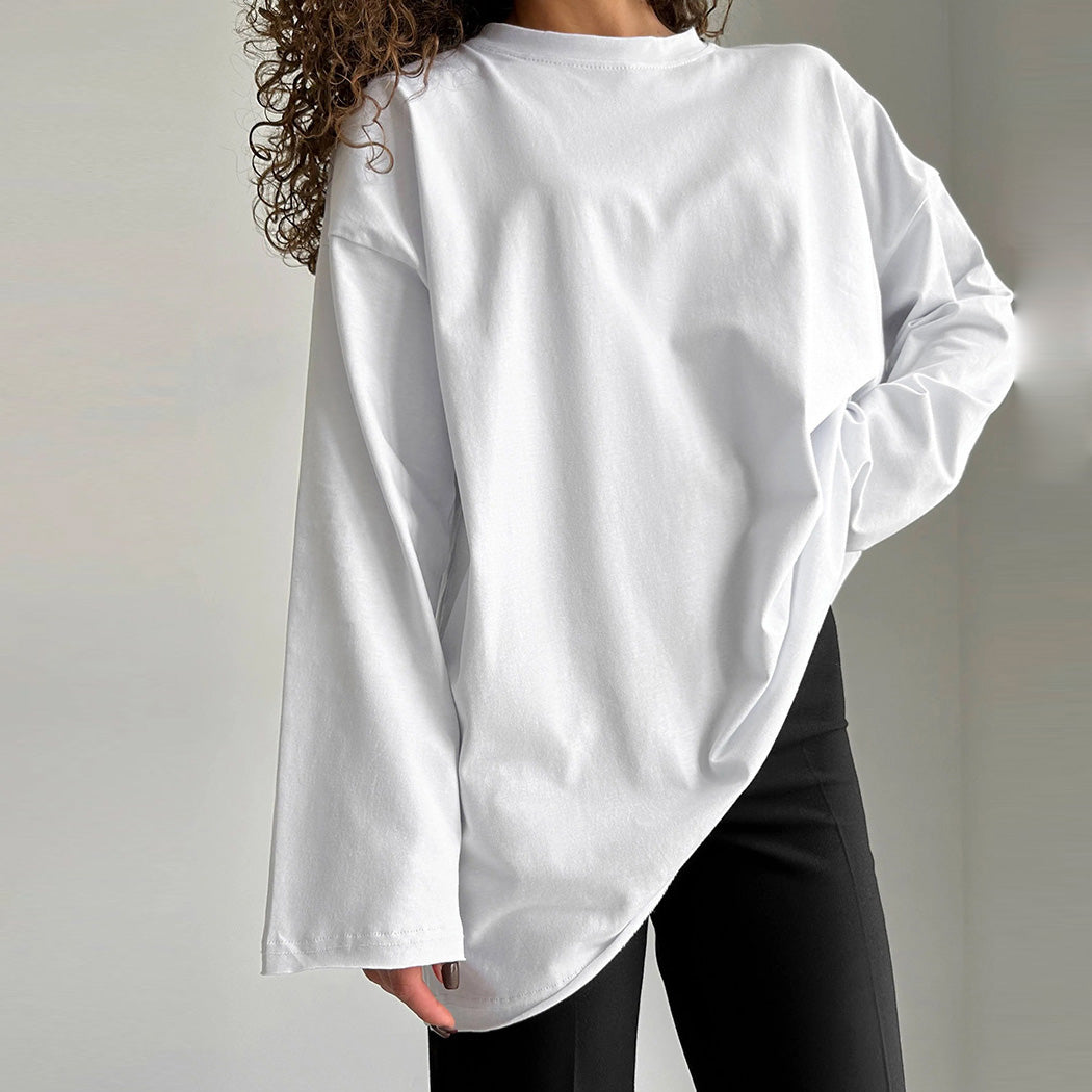 Casual Solid Color Round Neck Long Sleeve Blank T-Shirt