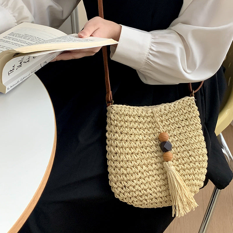 Bolso de hombro tejido informal bohemio