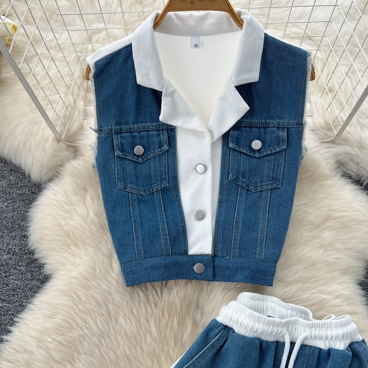 Ensemble débardeur en jean et pantalon large pour femme, mode été