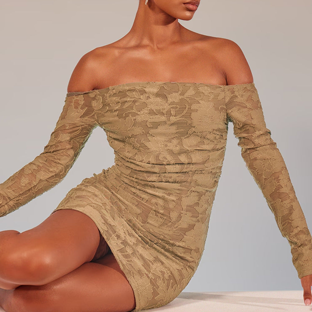 Vestido sexy con hombros descubiertos y estampado floral elástico a la moda para mujer