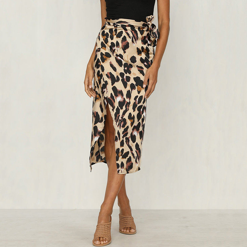 Falda midi elegante con estampado de leopardo para mujer