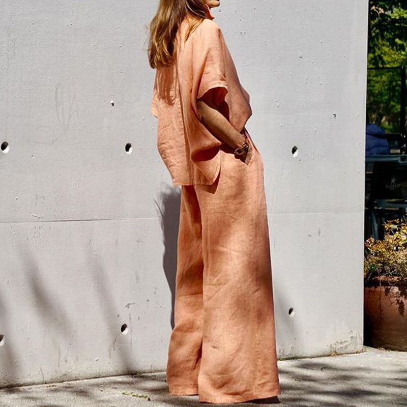 Conjunto de blusa y pantalón de color liso informal de moda para mujer