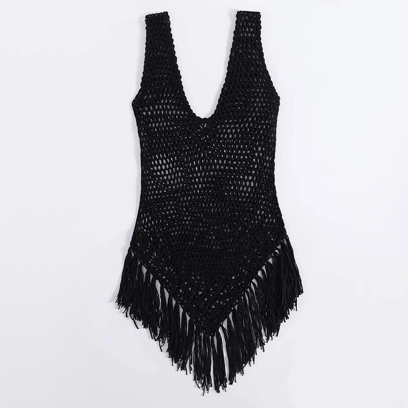 Cache-maillot sexy à pompons de couleur unie pour femme