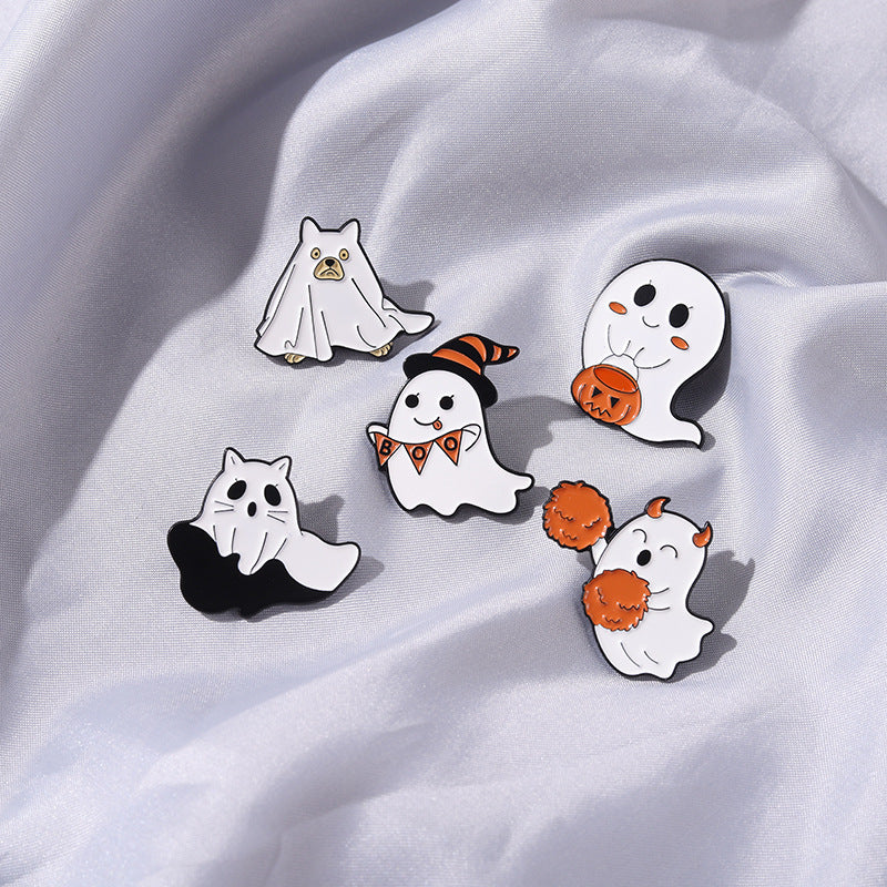 Broche en alliage représentant une lampe citrouille fantôme de dessin animé pour Halloween