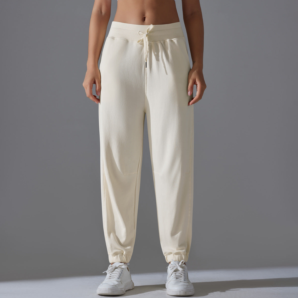 Pantalones casuales de color sólido con cordón para mujer