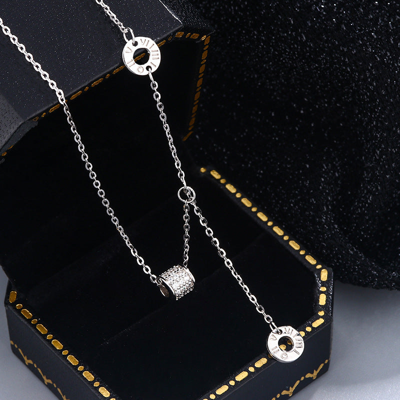 Collar de plata con circonitas circulares para mujer, estilo geométrico