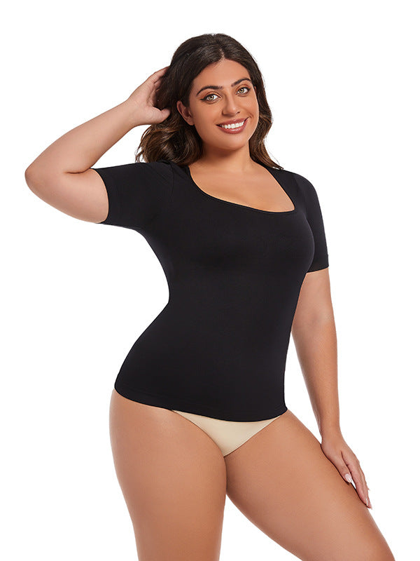 Women Casual Solid Color Plus Size Seamless T-Shirt