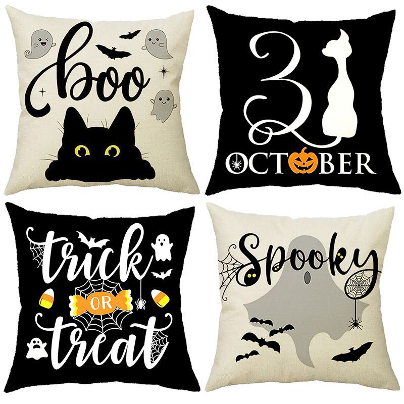 Halloween Pumpkin Skull Print Linen Sofa Cushion Cover