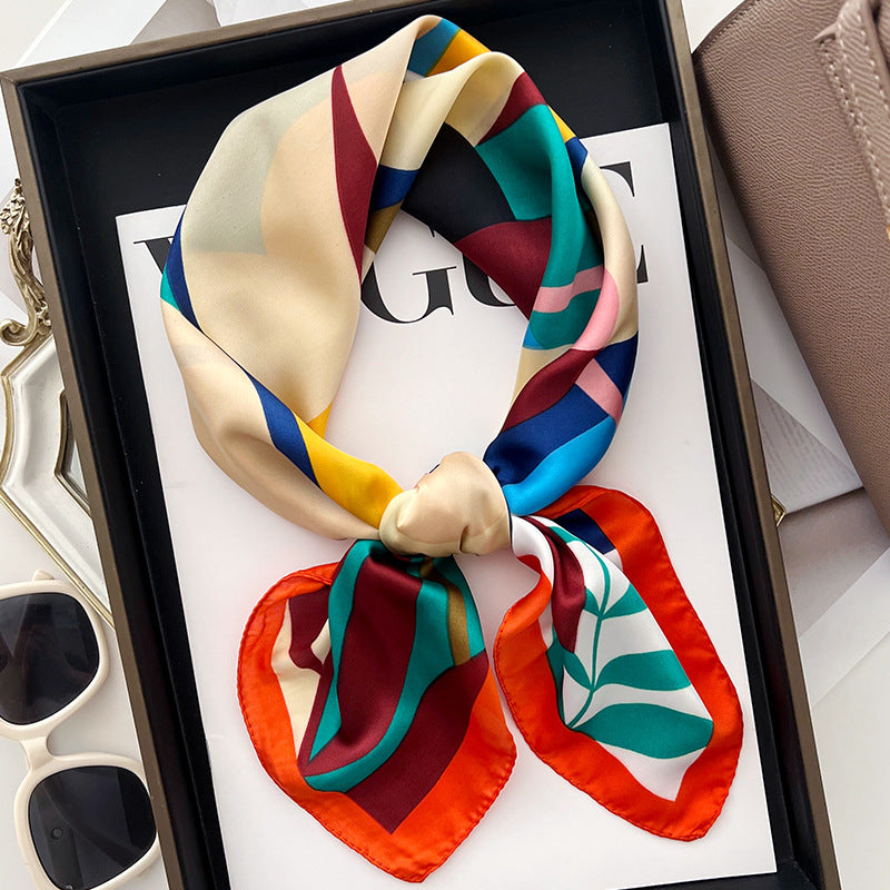 Pañuelo cuadrado de seda estampado a la moda para mujer: elegante accesorio de poliéster