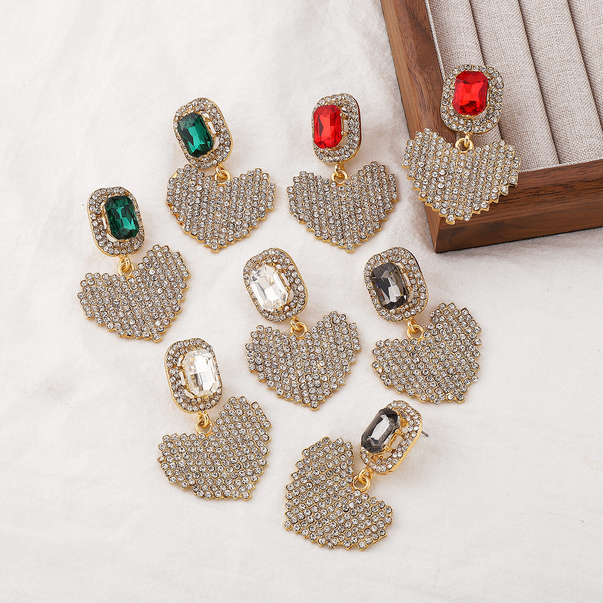 Exaggerated Love Rhinestone Pendant Earrings