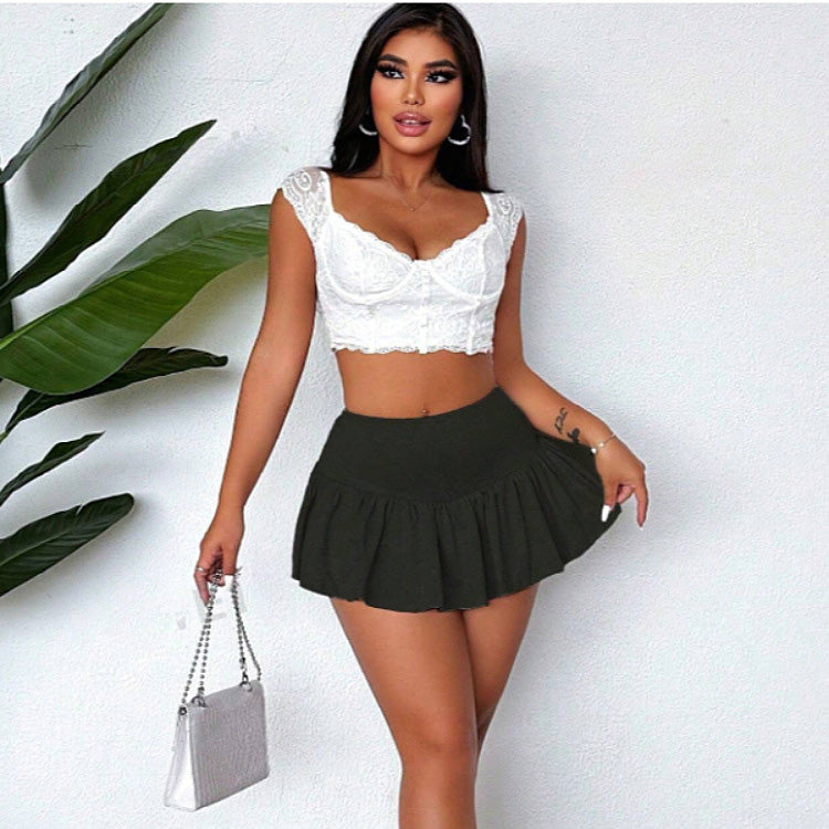 Women Fashion Sexy Solid Color High Waist Pleated Skirt