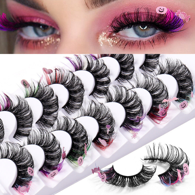 Pestañas postizas multicolores exageradas de moda para Halloween para mujer