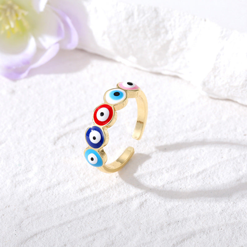 Conjunto de anillos de aleación con diseño geométrico de ojo de diablo para mujer