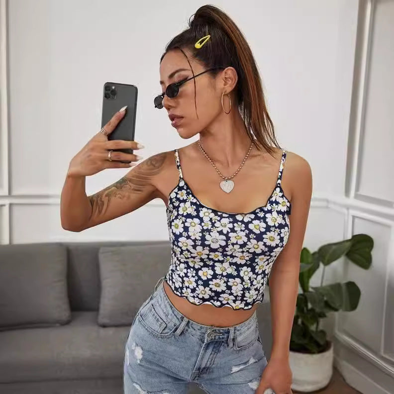 Women Fashion Sexy Printed Camisole Crop Top