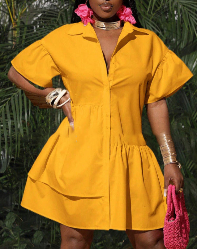 Women Fashion Casual Solid Color Lapel Dress