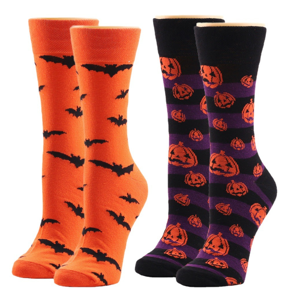 Calcetines creativos y divertidos de Halloween con forma de calabaza, diablo y murciélago