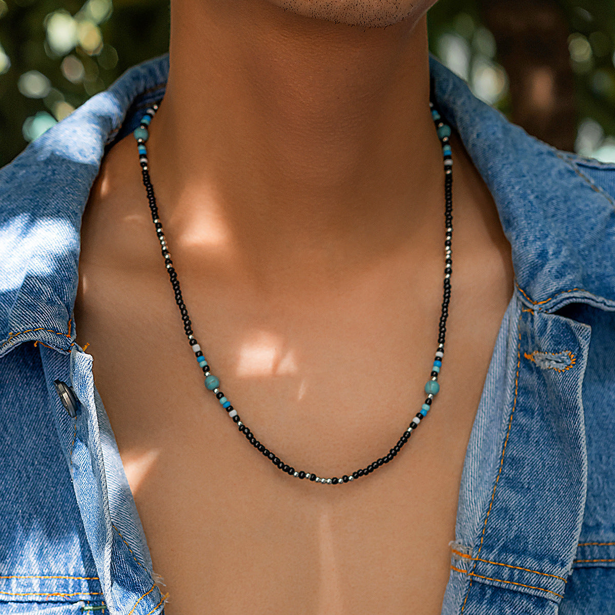 Men's Bohemian Turquoise Beaded Necklace