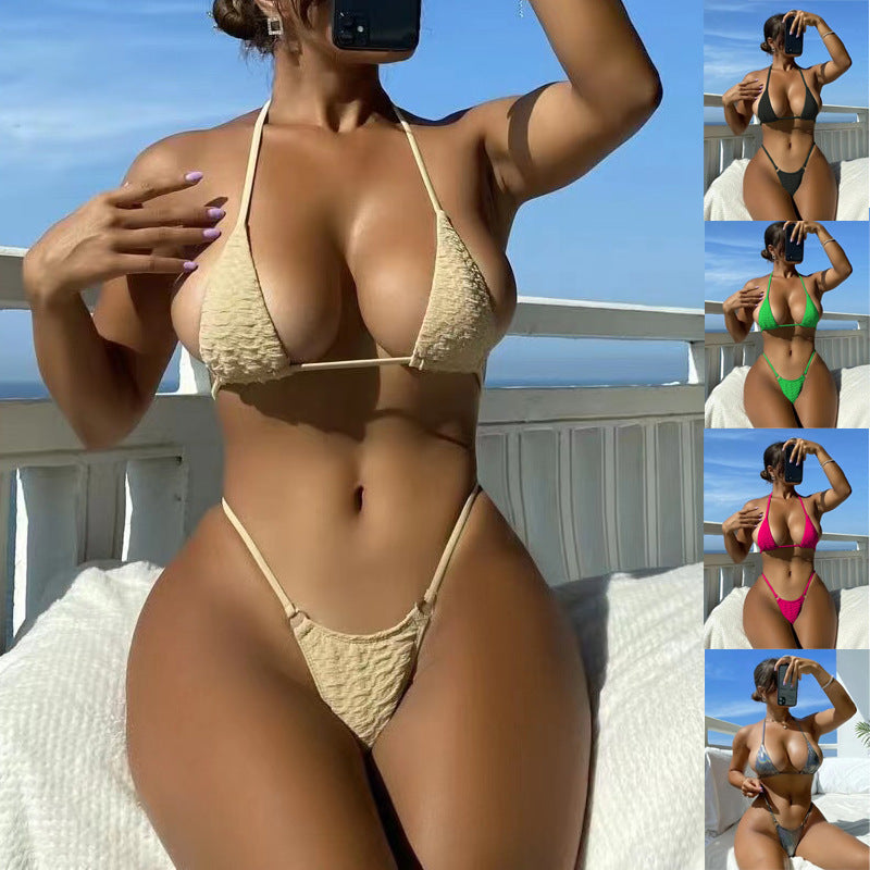 Summer Women Fashion Sexy Solid Color Halter Neck Bikini Swimsuit Set