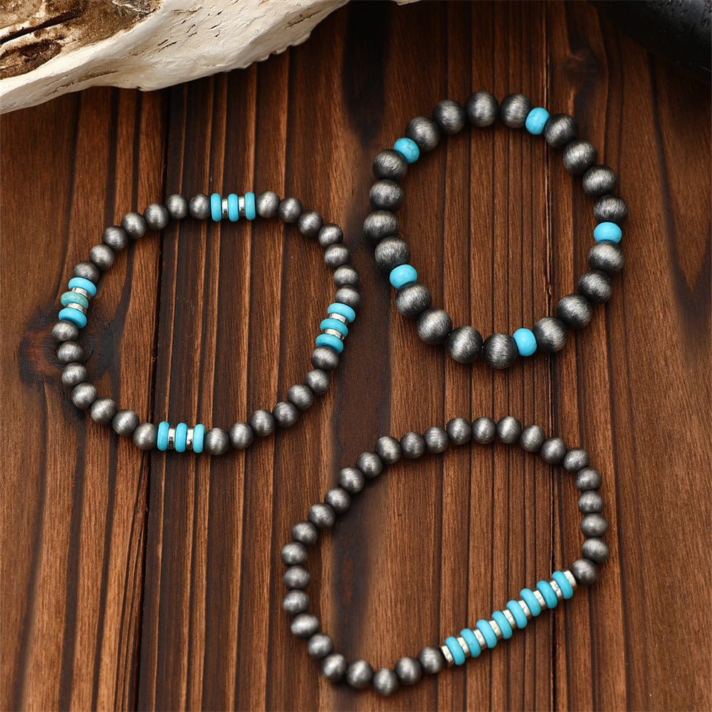 Conjunto de 3 pulseras de cuentas turquesas bohemias
