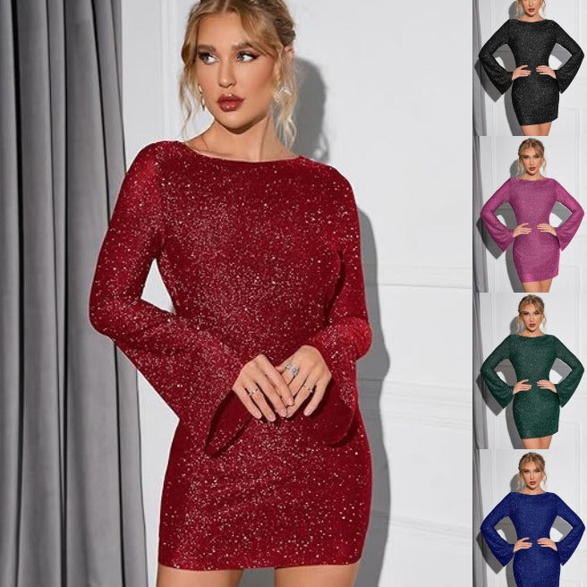 Minivestido sexy con lentejuelas y espalda descubierta con cordones para mujer