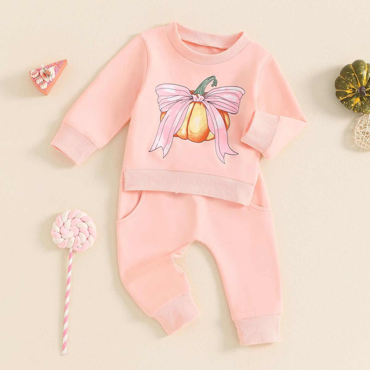 Conjunto de dos piezas de algodón con estampado de calabaza de Halloween para niñas y bebés