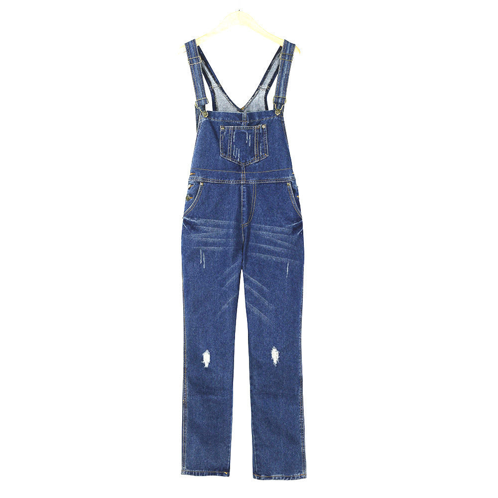 Women Fashion Casual Loose Ripped Denim Jumpsuits