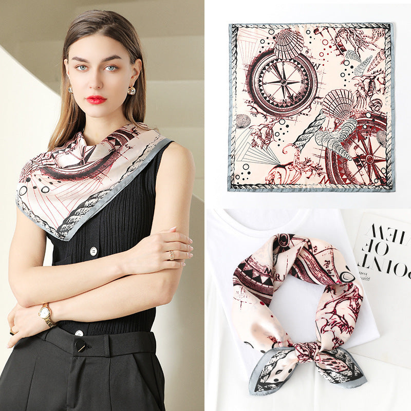 Bufanda de seda cuadrada con estampado de ruleta clásica para mujer, accesorio elegante
