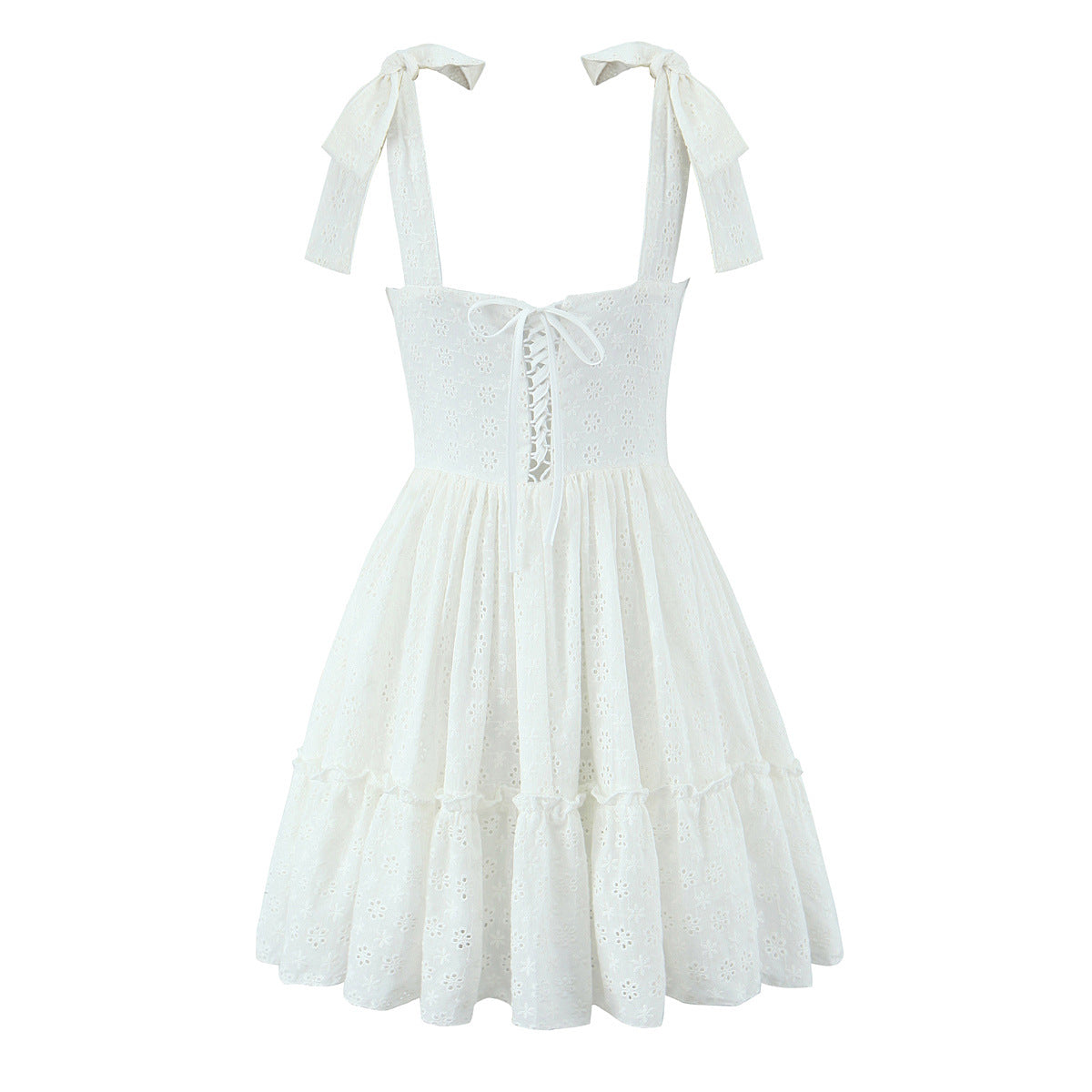 Women'S Solid Color Embroidered V-Neck Sleeveless Dress