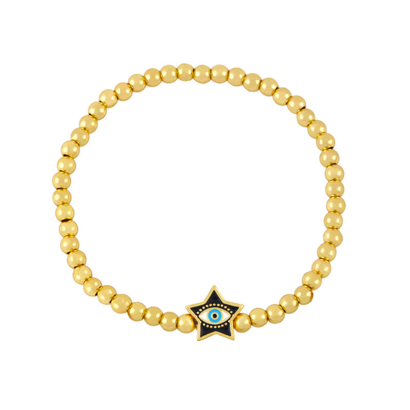 Pulsera de cuentas doradas con ojos de diablo y estrellas sencillas a la moda para mujer