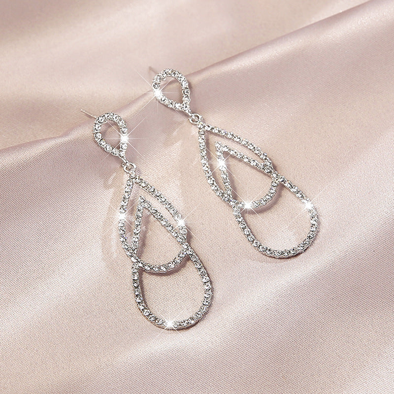 Women Fashion Exaggerated Geometric Long Zircon Earrings